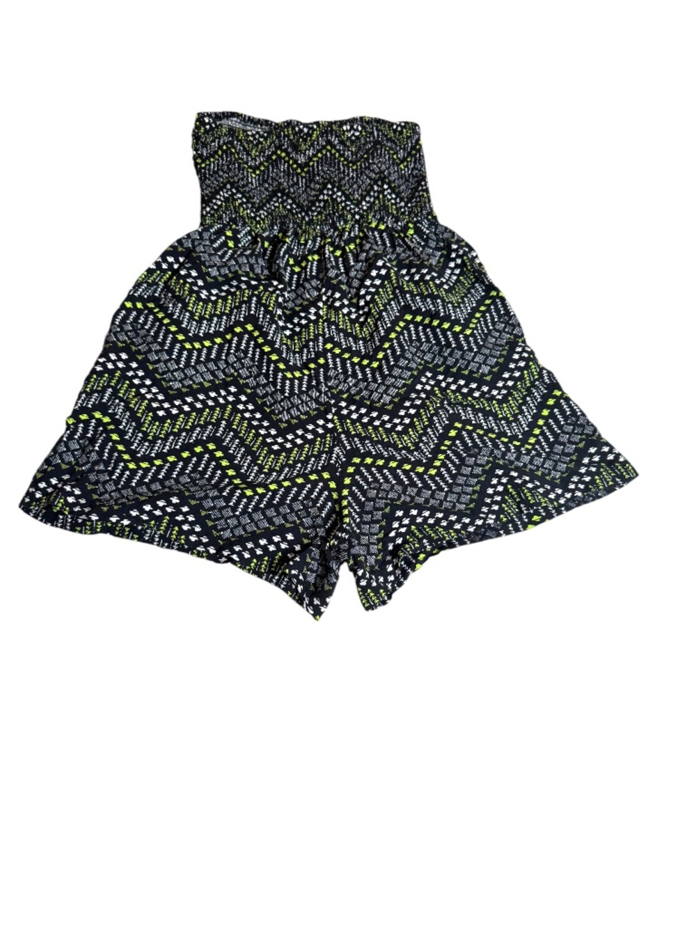 Smocked High Waist Boho Flowy Shorts Black Geometric Print Size S